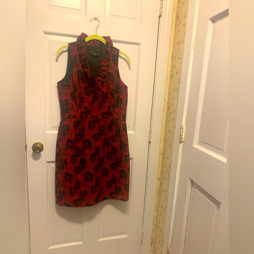Just Taylor Brocade high neck cocktail dress-Burgundy-10
